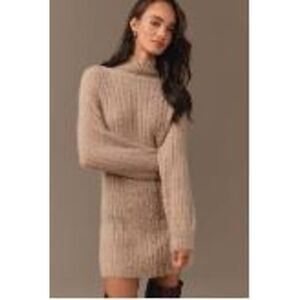 Anthropologie Women's Flat White Turtleneck Sweater Dress Taupe NWT 189 XXS